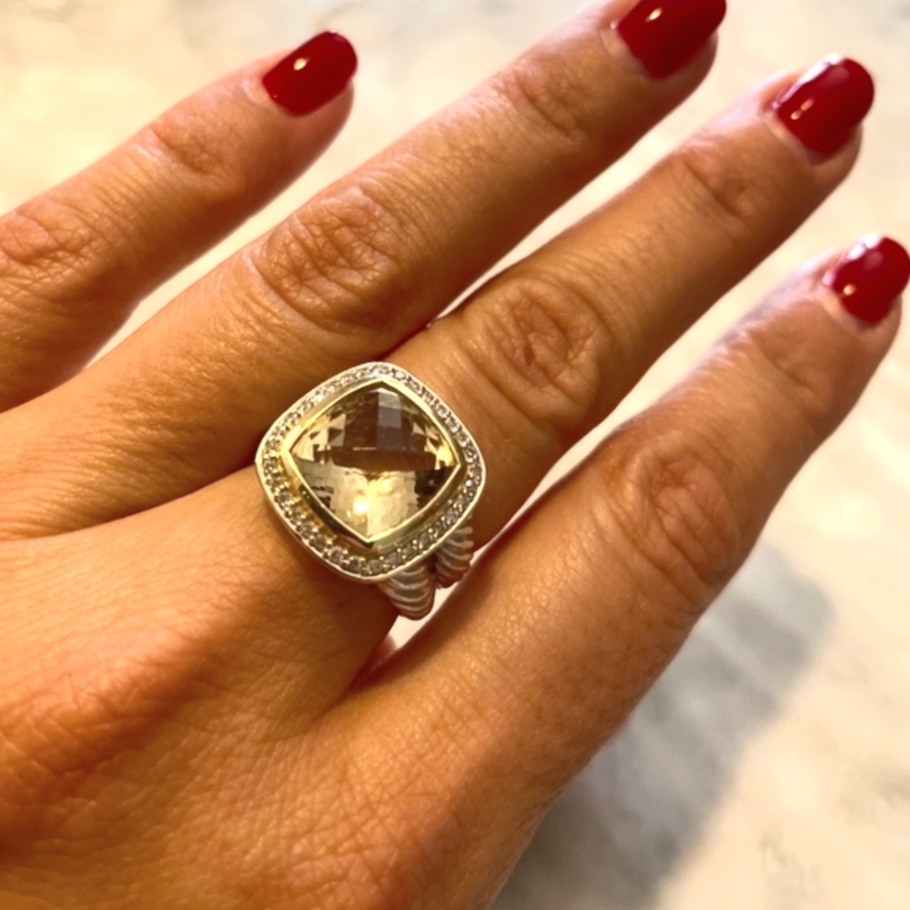 Albion® Ring with Champagne Citrine and Diamonds with 18K Gold, 17mm